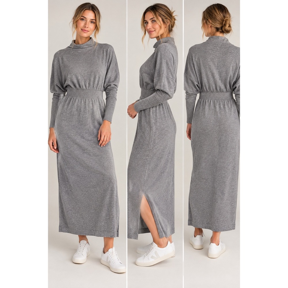 Daily Practice by Anthropologie Grey Funnel Neck Dolman Maxi Dress Large NWT